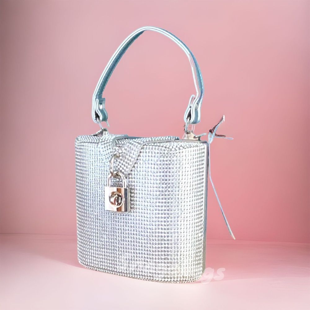 ALESSIA NWT TOP HANDLE SATCHEL CROSSBODY BAG SILVER SHINY RHINESTONE BLING PARTY - Picture 4 of 6
